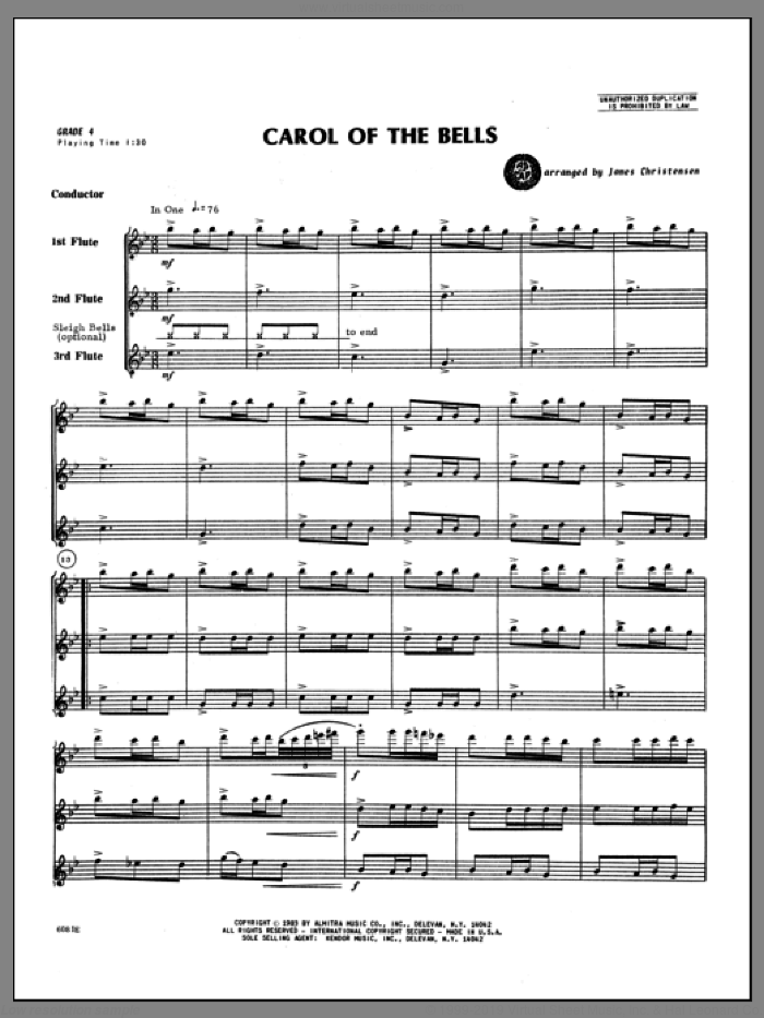 Carol of the Bells (COMPLETE) sheet music for flute trio by Christensen and Miscellaneous, classical score, intermediate skill level