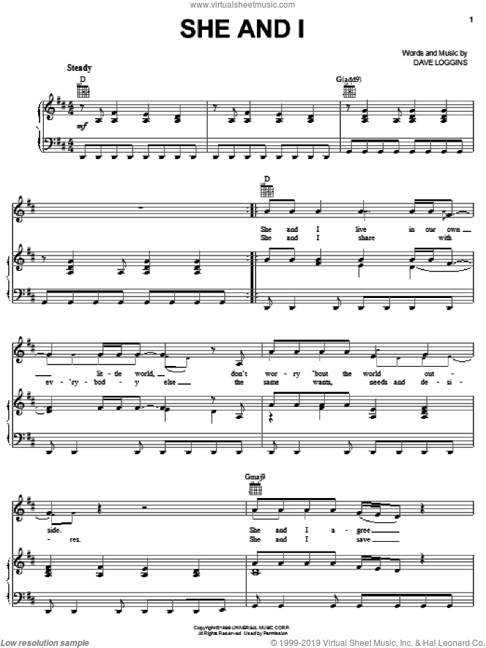 She And I sheet music for voice, piano or guitar by Alabama and Dave Loggins, intermediate skill level