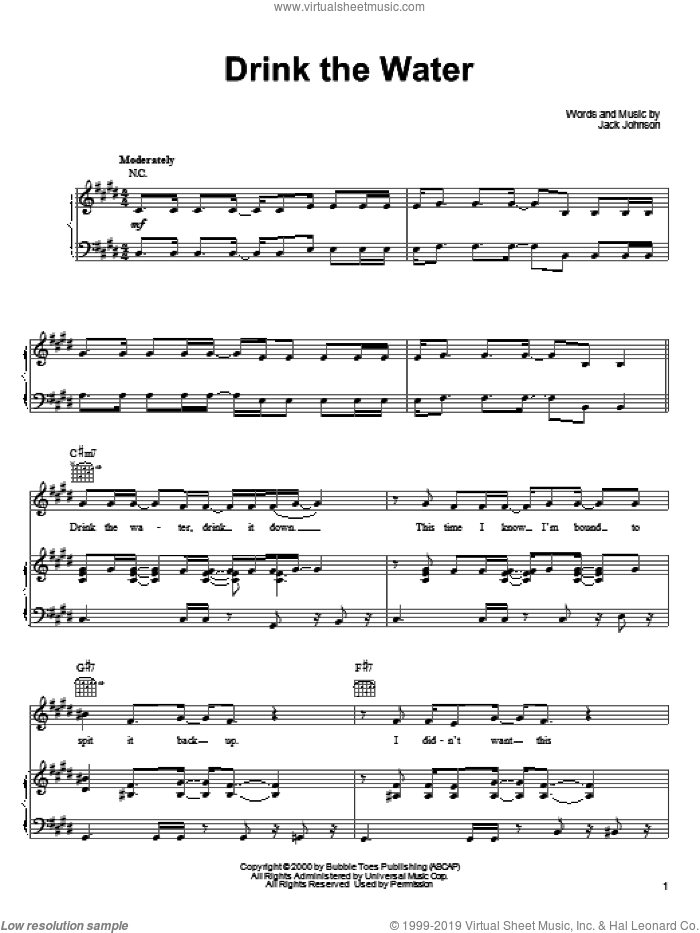 Drink The Water sheet music for voice, piano or guitar by Jack Johnson, intermediate skill level