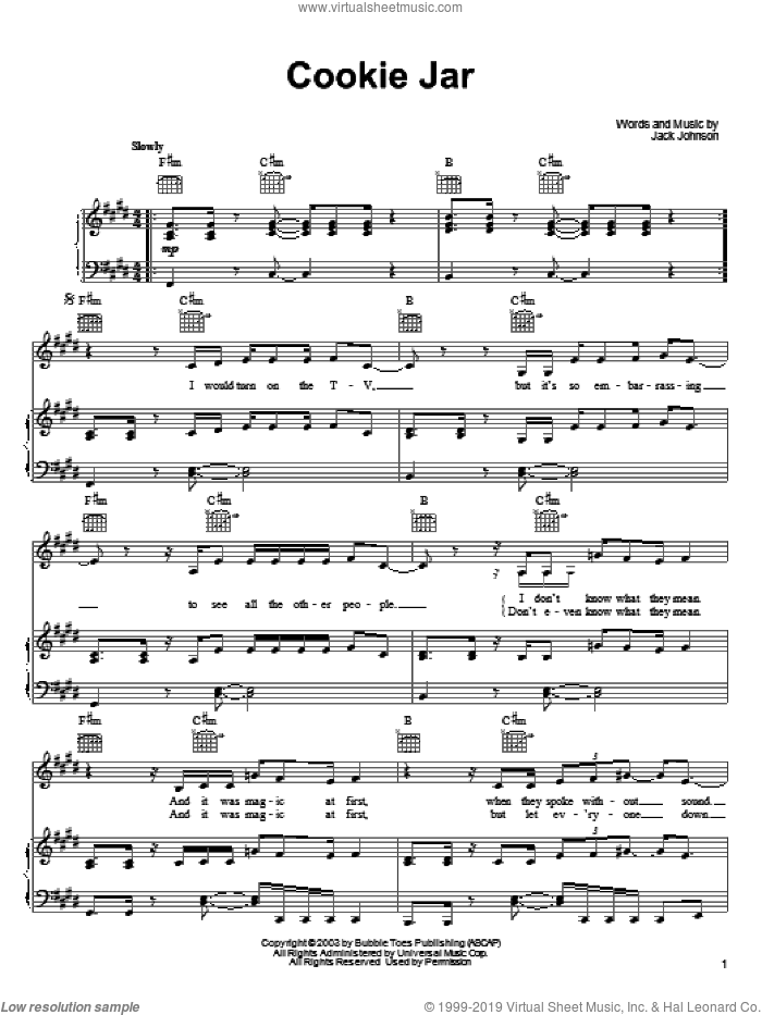 Cookie Jar sheet music for voice, piano or guitar by Jack Johnson, intermediate skill level