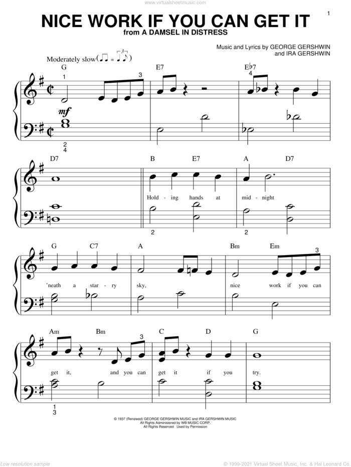 Nice Work If You Can Get It sheet music for piano solo (big note book) by Frank Sinatra, George Gershwin and Ira Gershwin, easy piano (big note book)