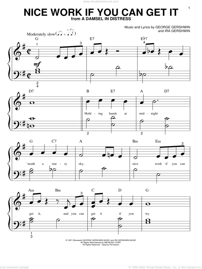 Nice Work If You Can Get It sheet music for piano solo (big note book) by Frank Sinatra, George Gershwin and Ira Gershwin, easy piano (big note book)