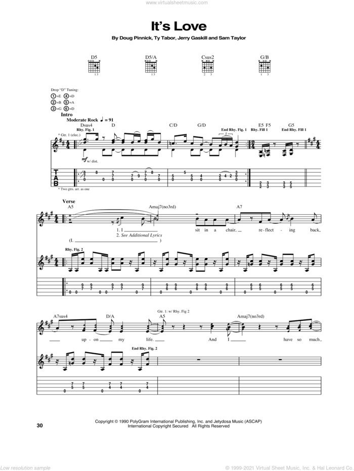 It's Love sheet music for guitar (tablature) by King's X, intermediate skill level