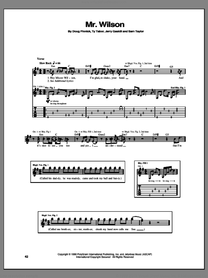 Mr. Wilson sheet music for guitar (tablature) by King's X, intermediate skill level