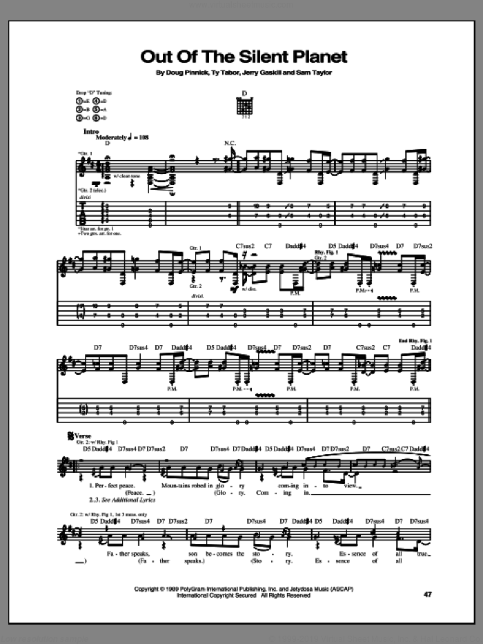 Out Of The Silent Planet sheet music for guitar (tablature) by King's X, intermediate skill level