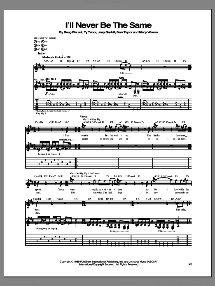 I'll Never Be The Same sheet music for guitar (tablature) by King's X, intermediate skill level