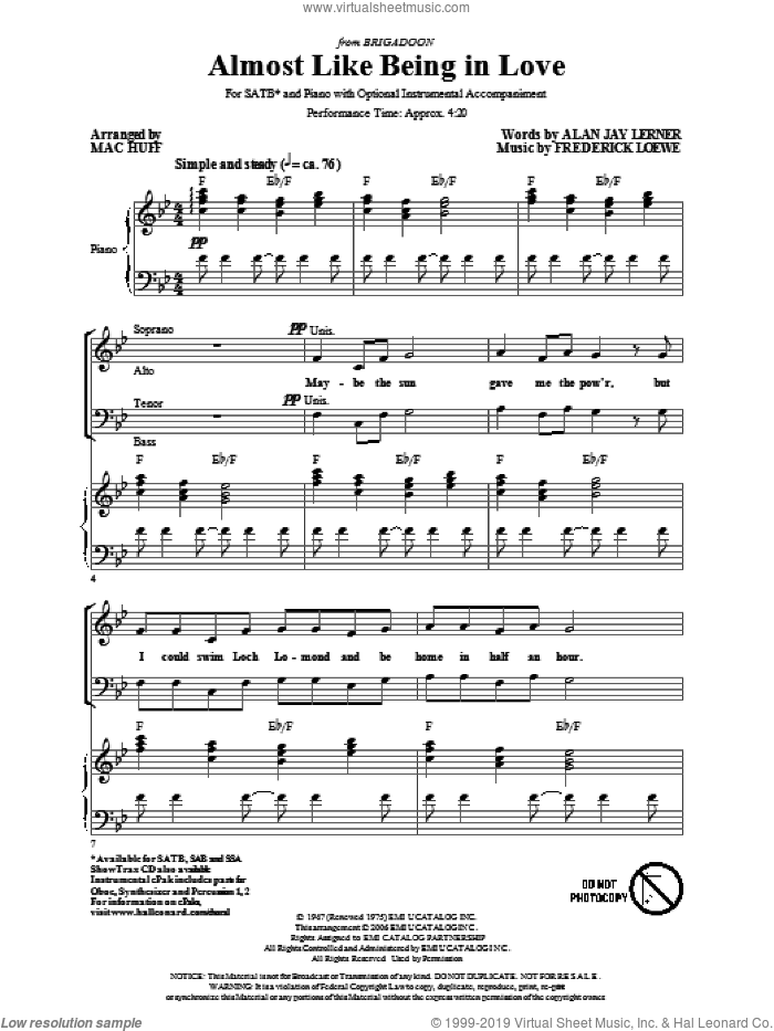 Almost Like Being In Love sheet music for choir (SATB: soprano, alto, tenor, bass) by Alan Jay Lerner, Frederick Loewe and Mac Huff, intermediate skill level