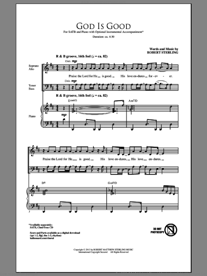 God Is Good sheet music for choir (SATB: soprano, alto, tenor, bass) by Robert Sterling, intermediate skill level