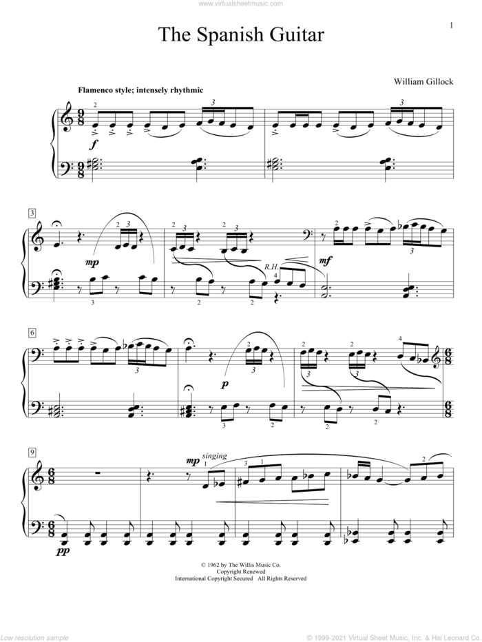 The Spanish Guitar sheet music for piano solo (elementary) by William Gillock, beginner piano (elementary)
