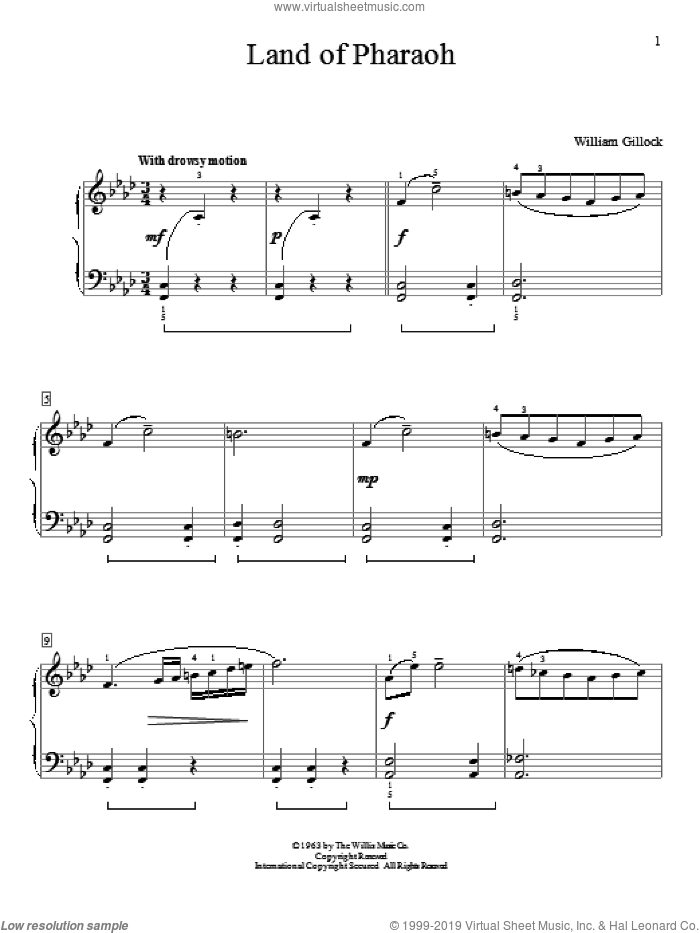 Land Of Pharaoh sheet music for piano solo (elementary) by William Gillock, beginner piano (elementary)