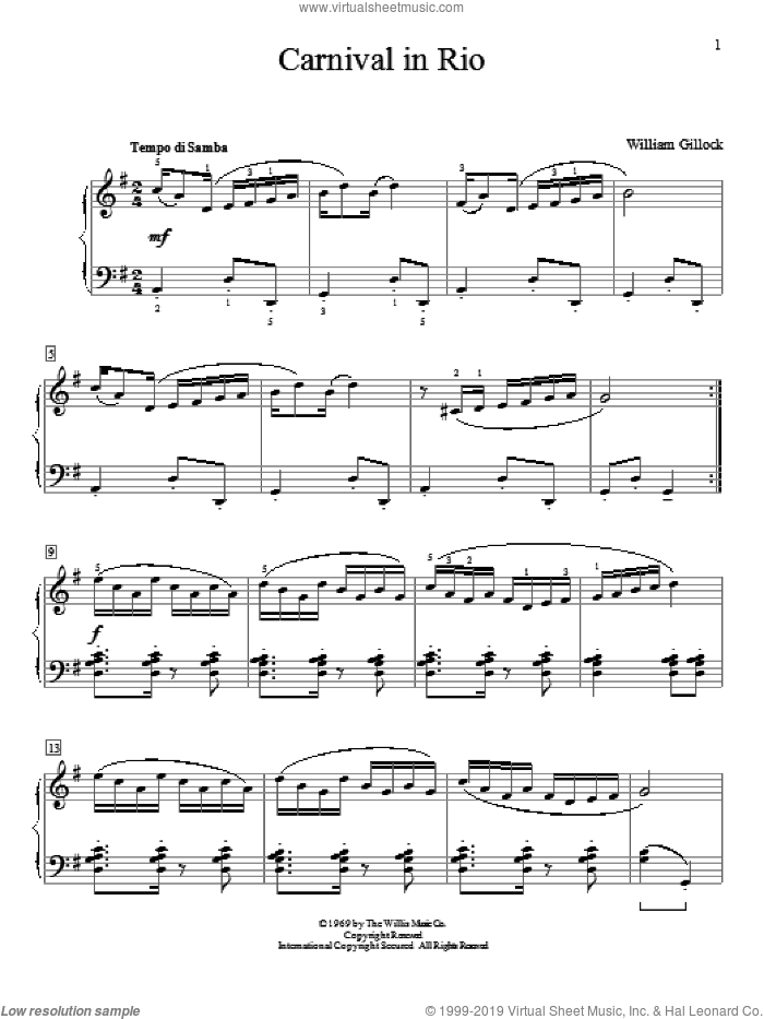 Carnival In Rio sheet music for piano solo (elementary) by William Gillock, beginner piano (elementary)