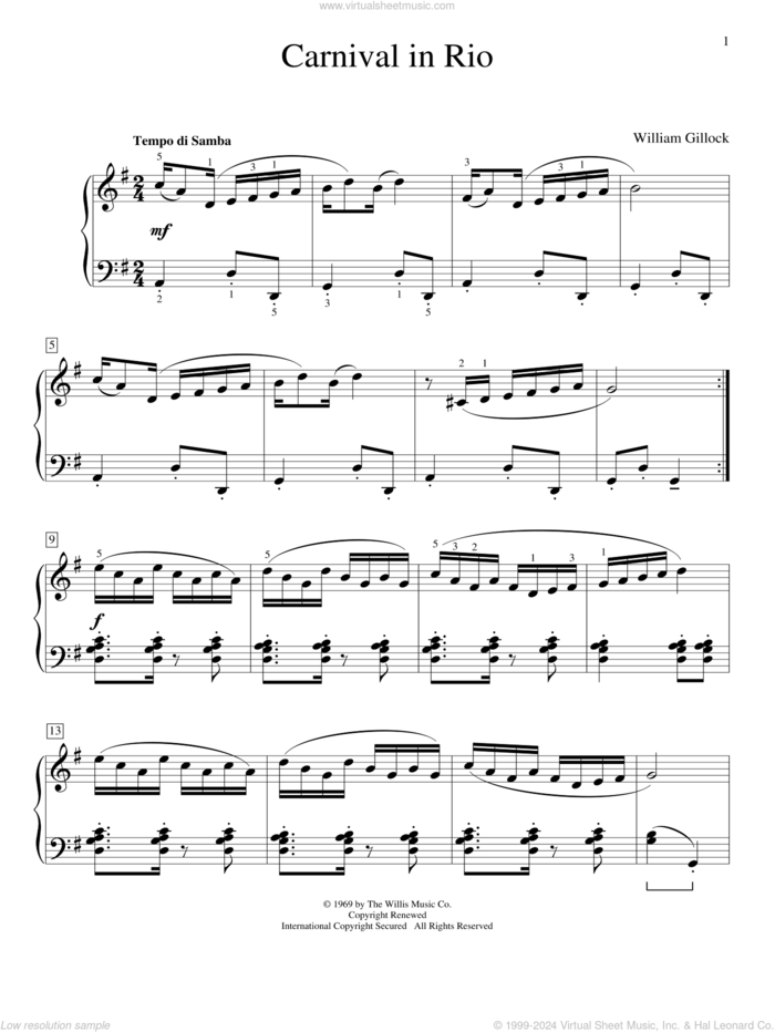 Carnival In Rio sheet music for piano solo (elementary) by William Gillock, beginner piano (elementary)