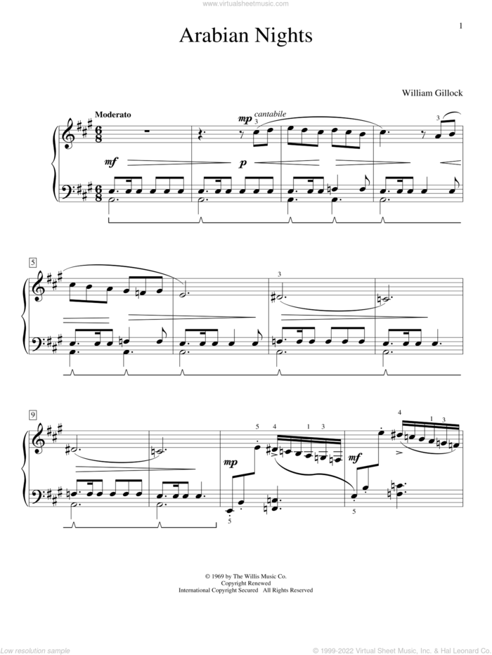 Arabian Nights sheet music for piano solo (elementary) by William Gillock, beginner piano (elementary)