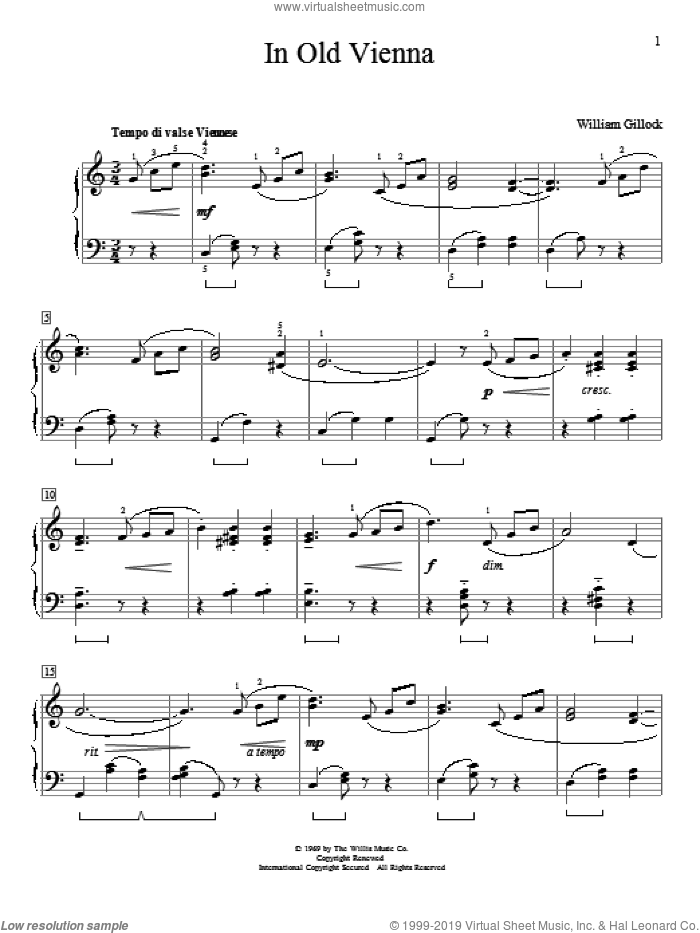 In Old Vienna sheet music for piano solo (elementary) by William Gillock, beginner piano (elementary)