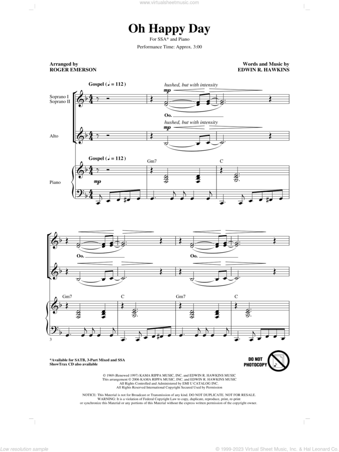 Oh Happy Day (arr. Roger Emerson) sheet music for choir (SSA: soprano, alto) by Edwin R. Hawkins and Roger Emerson, intermediate skill level