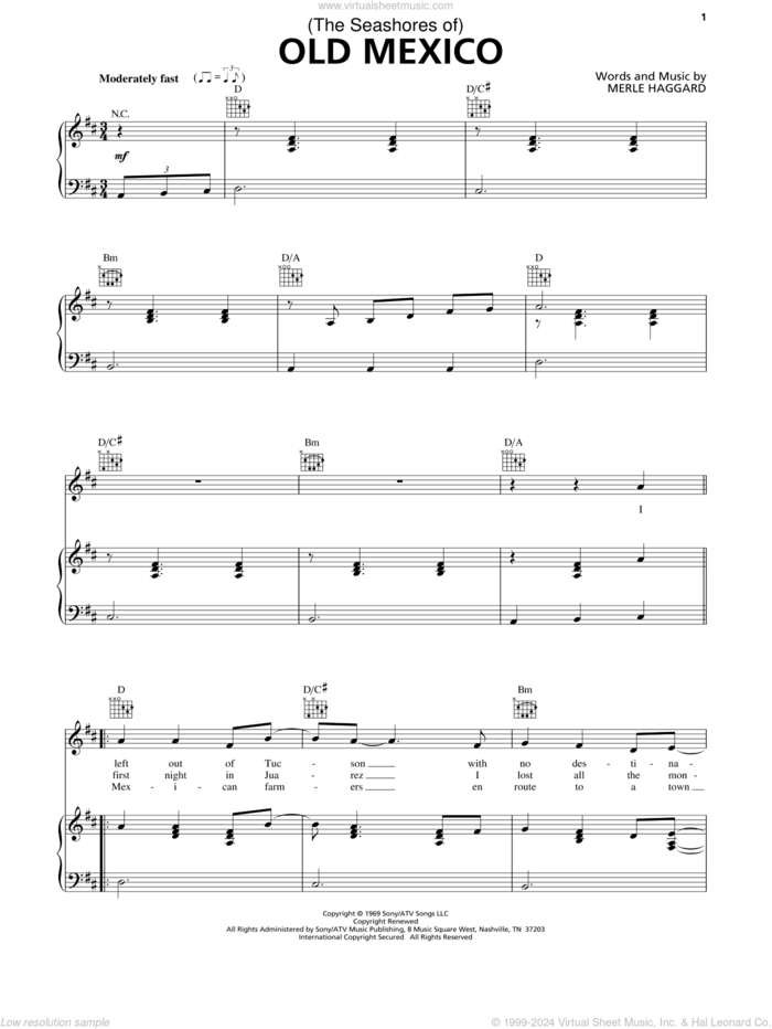 (The Seashores Of) Old Mexico sheet music for voice, piano or guitar by George Strait and Merle Haggard, intermediate skill level