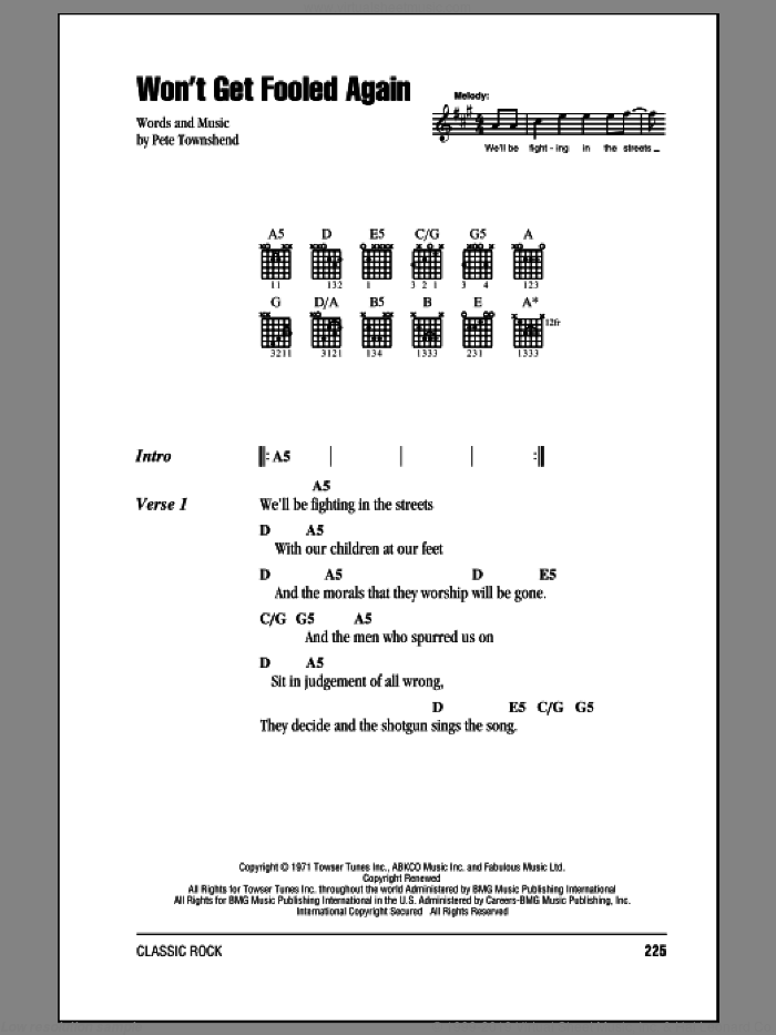 Won't Get Fooled Again sheet music for guitar (chords) by The Who and Pete Townshend, intermediate skill level