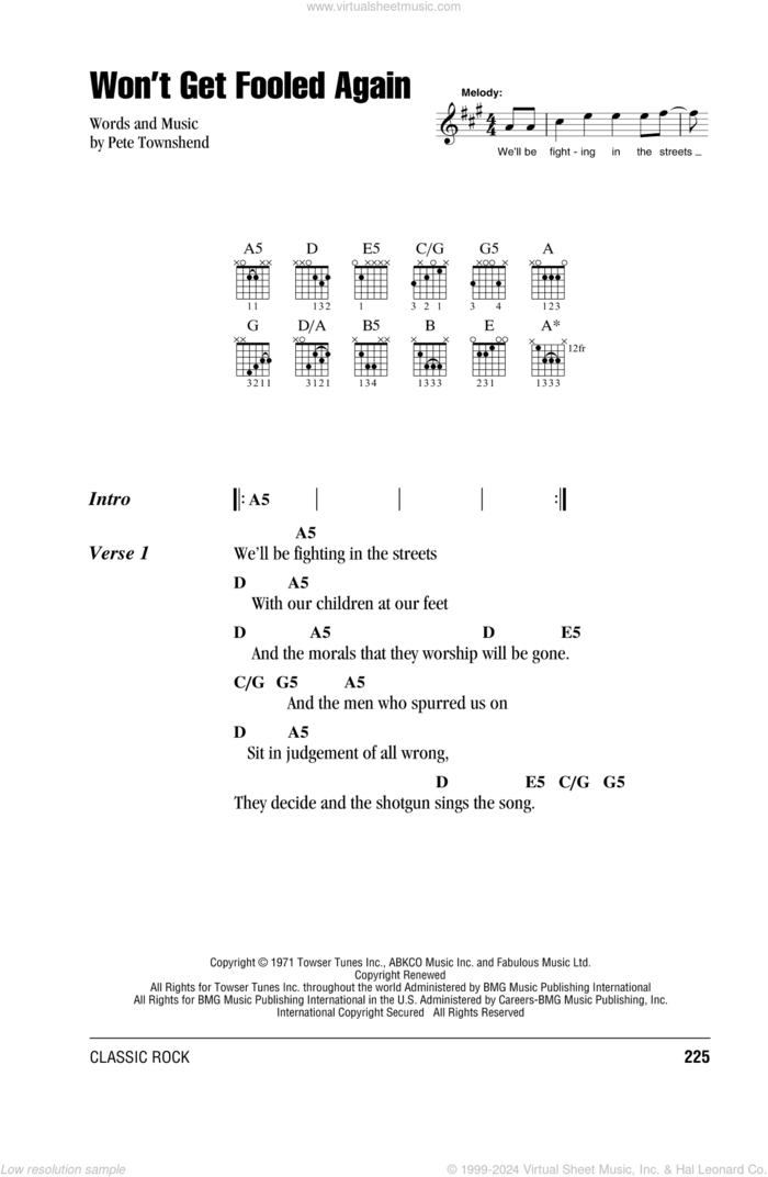 Won't Get Fooled Again sheet music for guitar (chords) by The Who and Pete Townshend, intermediate skill level