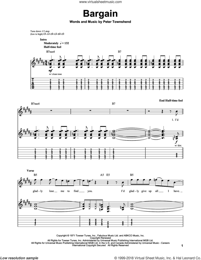 Bargain sheet music for guitar (tablature, play-along) by The Who and Pete Townshend, intermediate skill level
