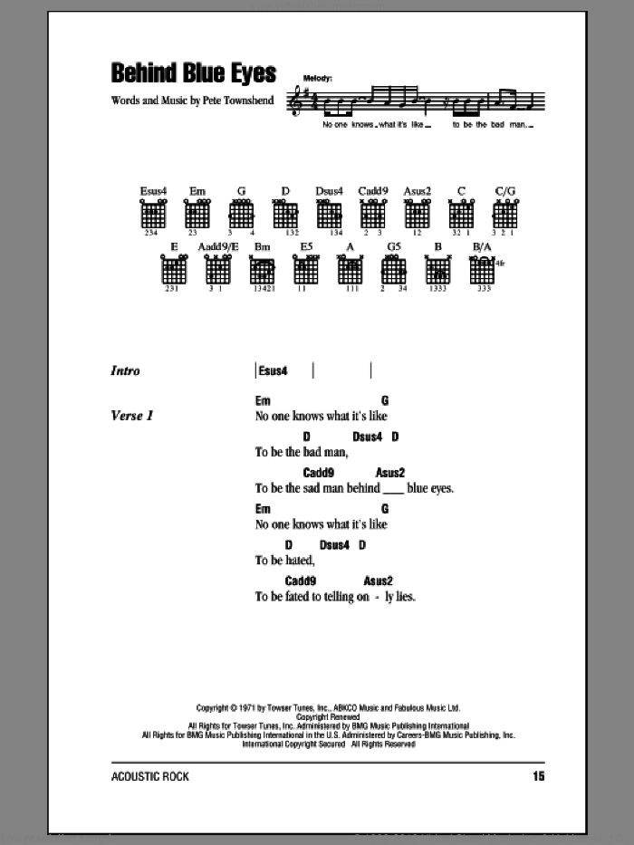 Behind Blue Eyes sheet music for guitar (chords) by The Who, intermediate skill level