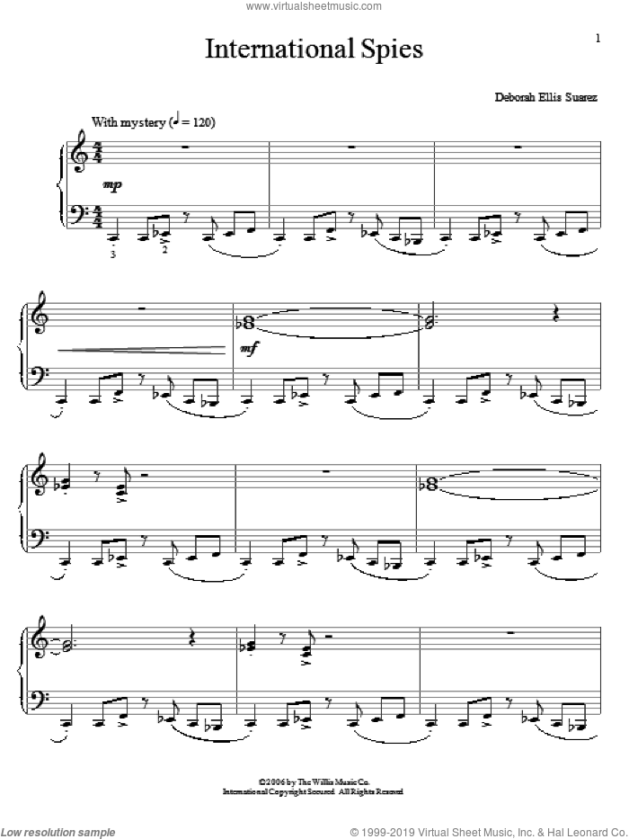International Spies sheet music for piano solo (elementary) by Deborah Ellis Suarez, beginner piano (elementary)