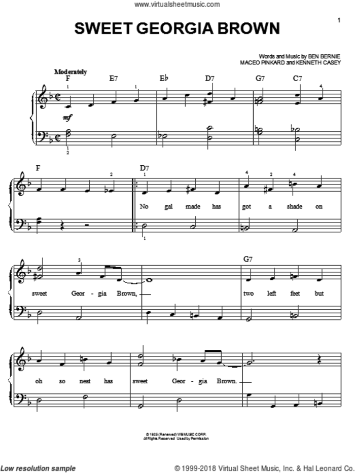 Sweet Georgia Brown sheet music for piano solo by Count Basie, easy skill level