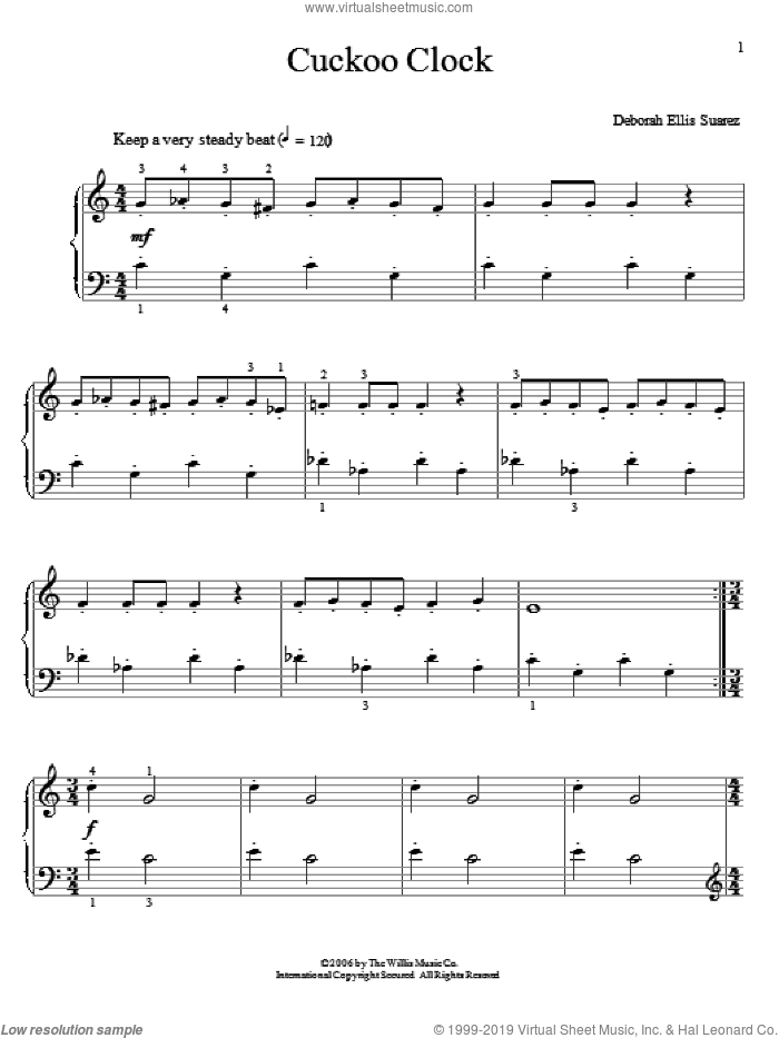 Cuckoo Clock sheet music for piano solo (elementary) by Deborah Ellis Suarez, beginner piano (elementary)