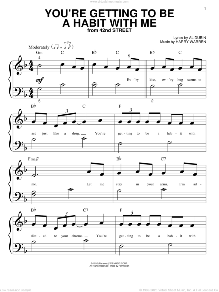 You're Getting To Be A Habit With Me sheet music for piano solo (big note book) by Harry Warren and Al Dubin, easy piano (big note book)