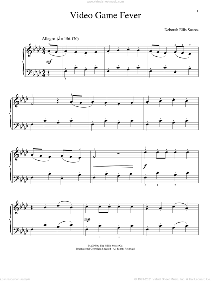 Video Game Fever sheet music for piano solo (elementary) by Deborah Ellis Suarez, beginner piano (elementary)