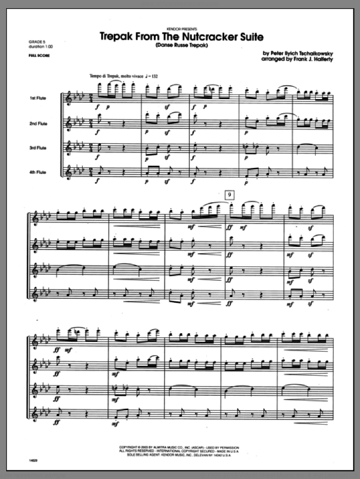 Trepak From The Nutcracker Suite (Danse Russe Trepak) (COMPLETE) sheet music for flute quartet by Frank J. Halferty, Tschaikowsky and Pyotr Ilyich Tchaikovsky, classical score, intermediate skill level