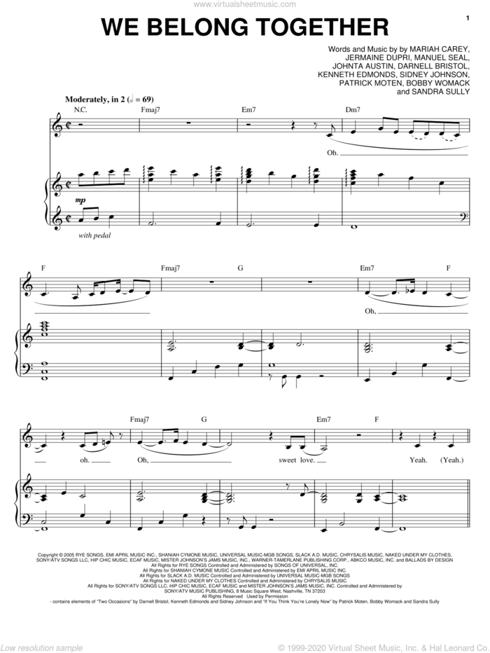 We Belong Together sheet music for voice and piano by Mariah Carey, intermediate skill level