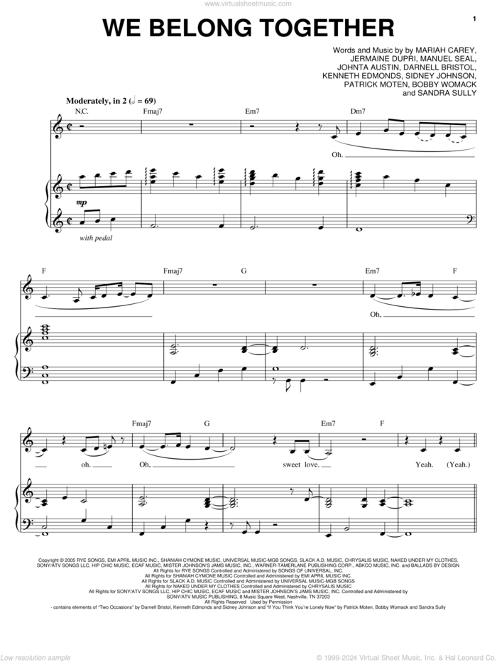 We Belong Together sheet music for voice and piano by Mariah Carey, intermediate skill level