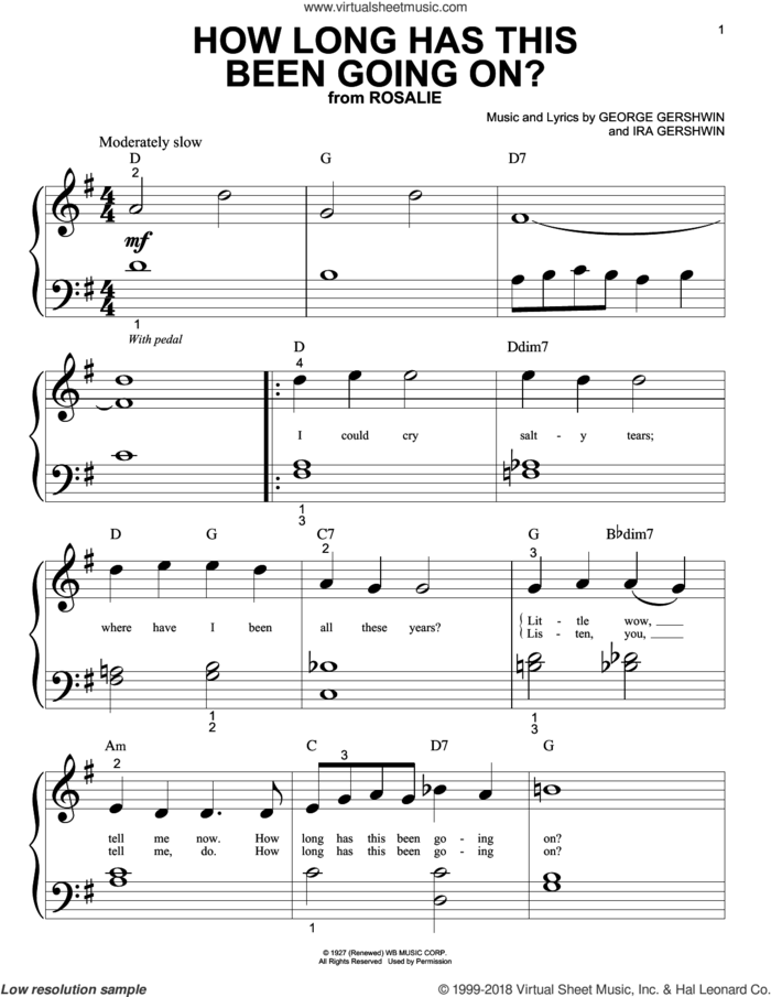 How Long Has This Been Going On? sheet music for piano solo (big note book) by Ira Gershwin and George Gershwin, easy piano (big note book)