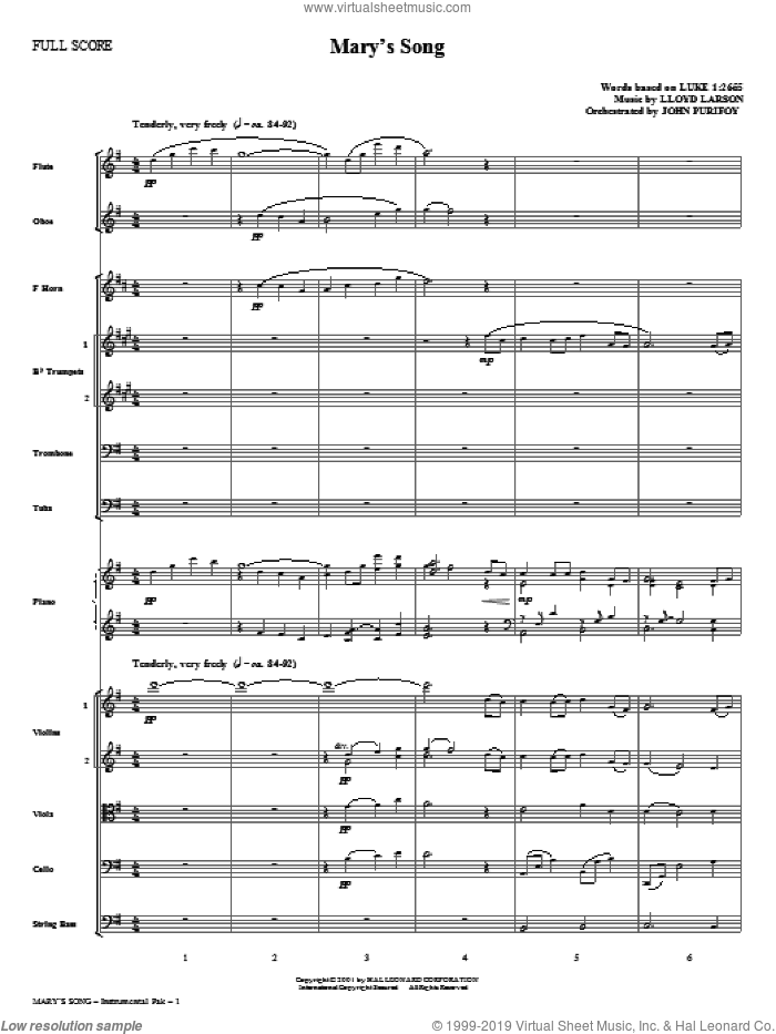 Mary's Song (complete set of parts) sheet music for orchestra/band (Orchestra) by Lloyd Larson, intermediate skill level