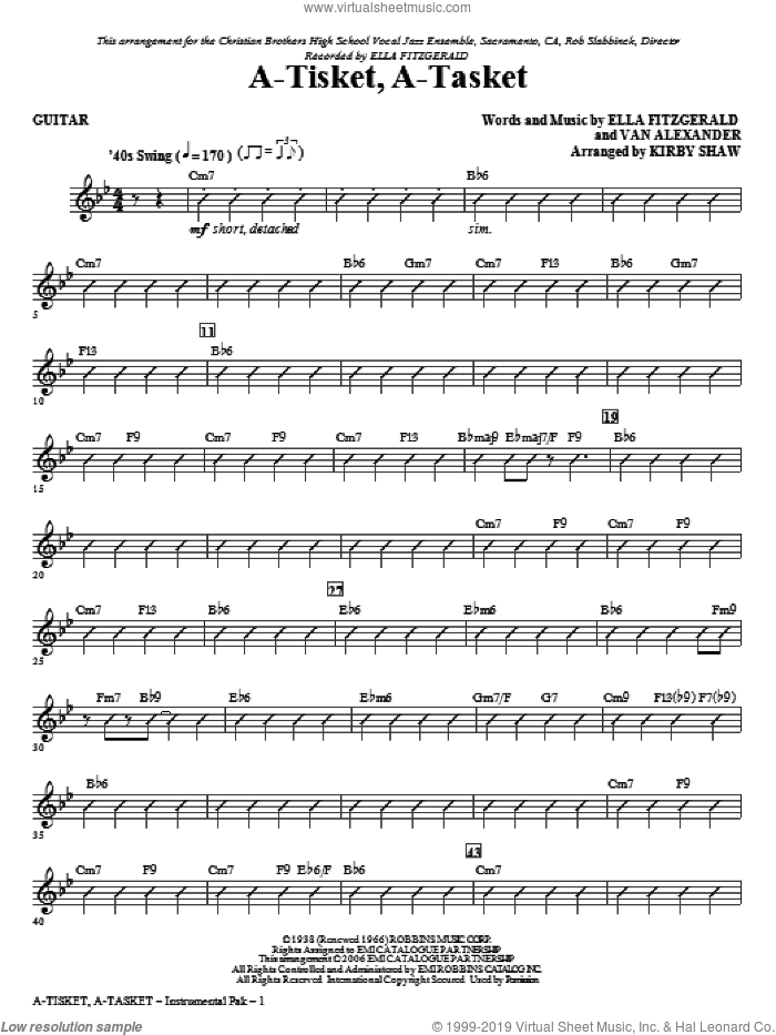 A-Tisket, A-Tasket (complete set of parts) sheet music for orchestra/band (Rhythm) by Ella Fitzgerald, Van Alexander, Kirby Shaw and Manhattan Transfer, intermediate skill level