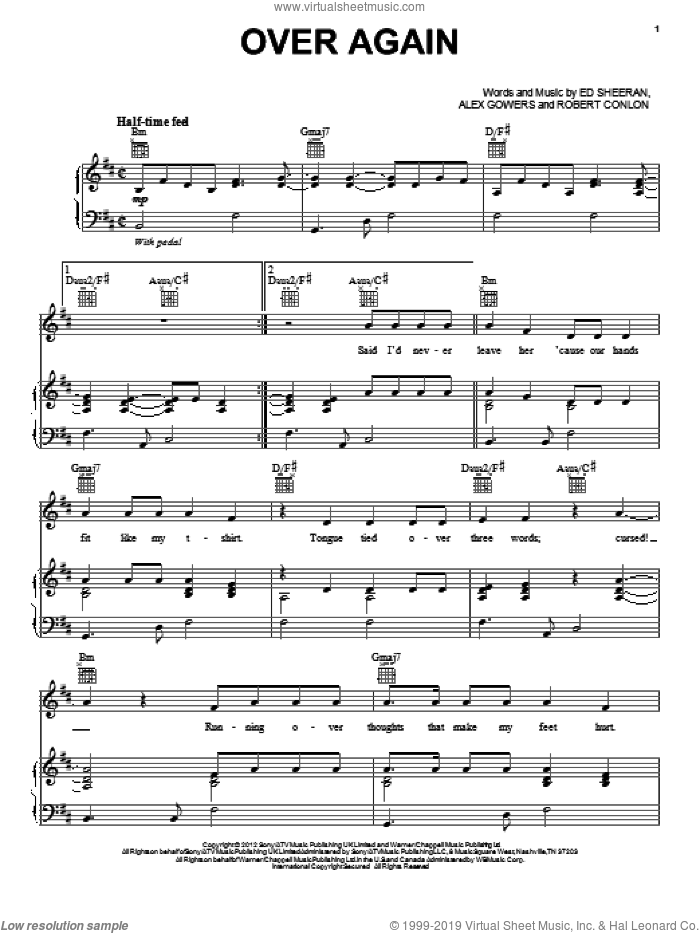 Over Again sheet music for voice, piano or guitar by One Direction, intermediate skill level