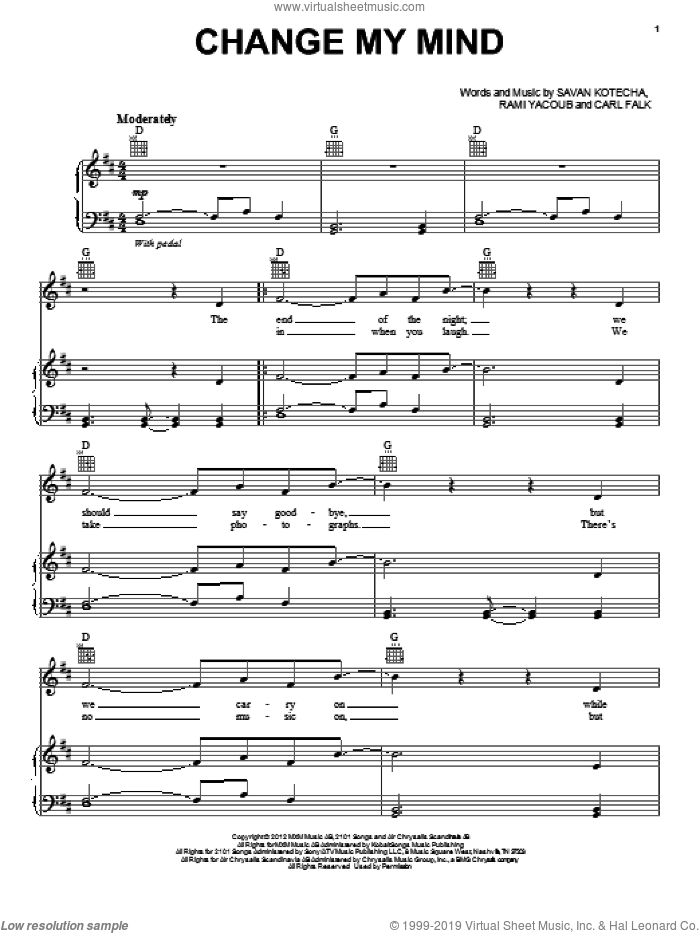 Change My Mind sheet music for voice, piano or guitar by One Direction, intermediate skill level