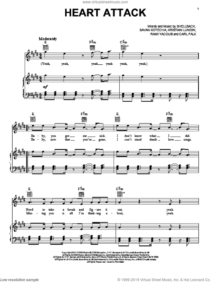 Heart Attack sheet music for voice, piano or guitar by One Direction, intermediate skill level