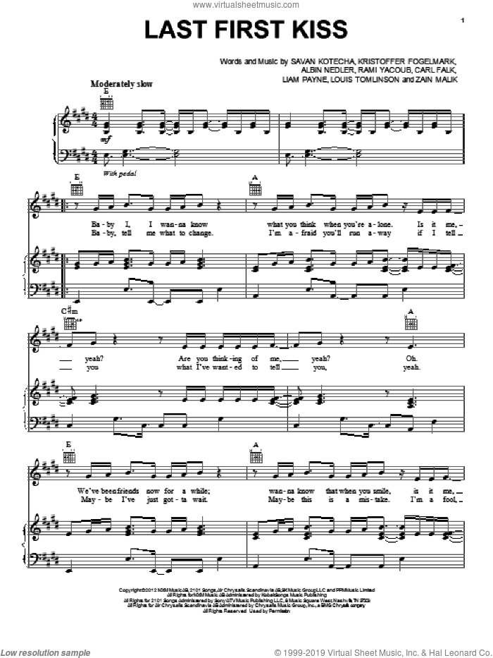 Direction Last First Kiss Sheet Music For Voice Piano Or Guitar