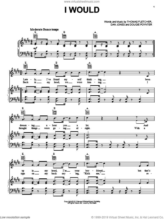 I Would sheet music for voice, piano or guitar by One Direction, intermediate skill level