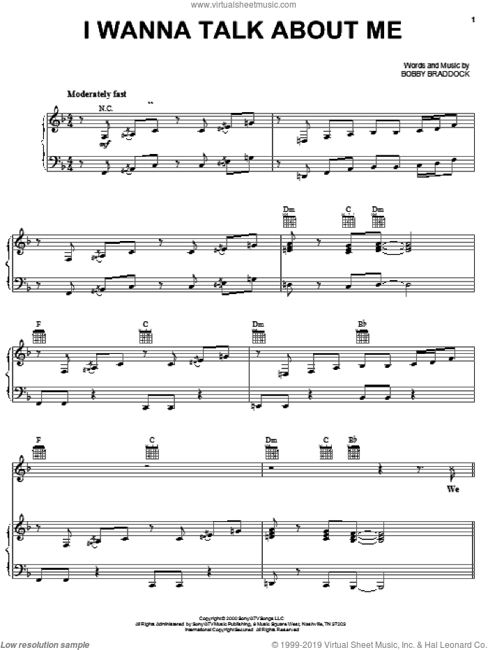 I Wanna Talk About Me sheet music for voice, piano or guitar by Toby Keith and Bobby Braddock, intermediate skill level