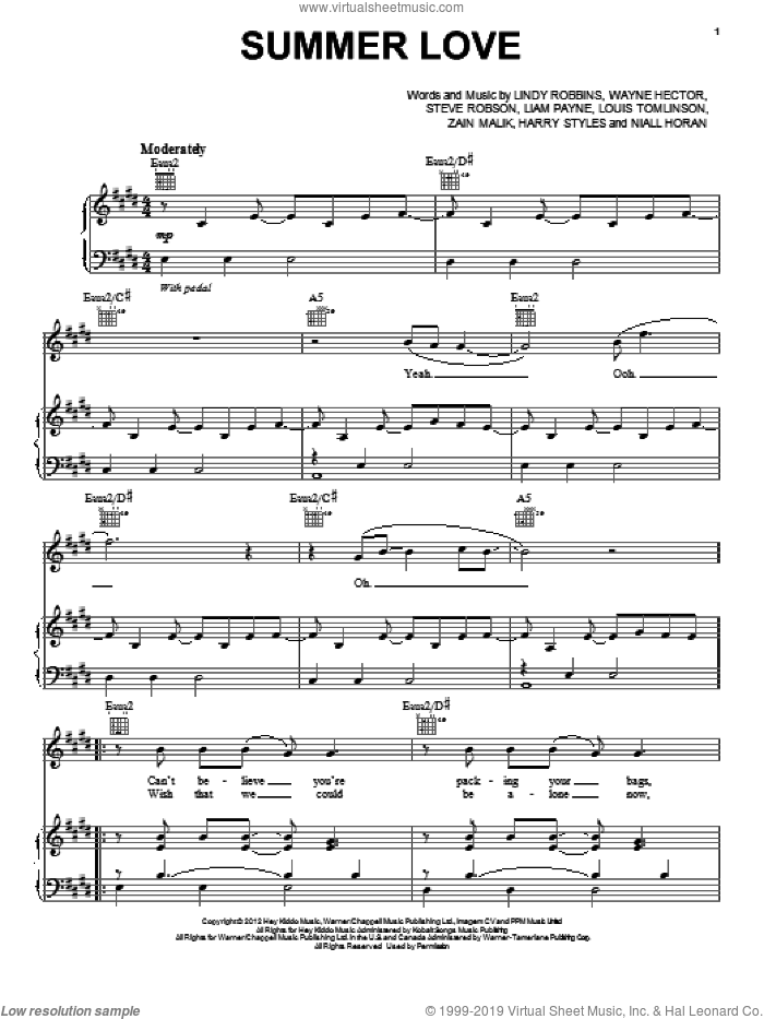 Summer Love sheet music for voice, piano or guitar by One Direction, intermediate skill level