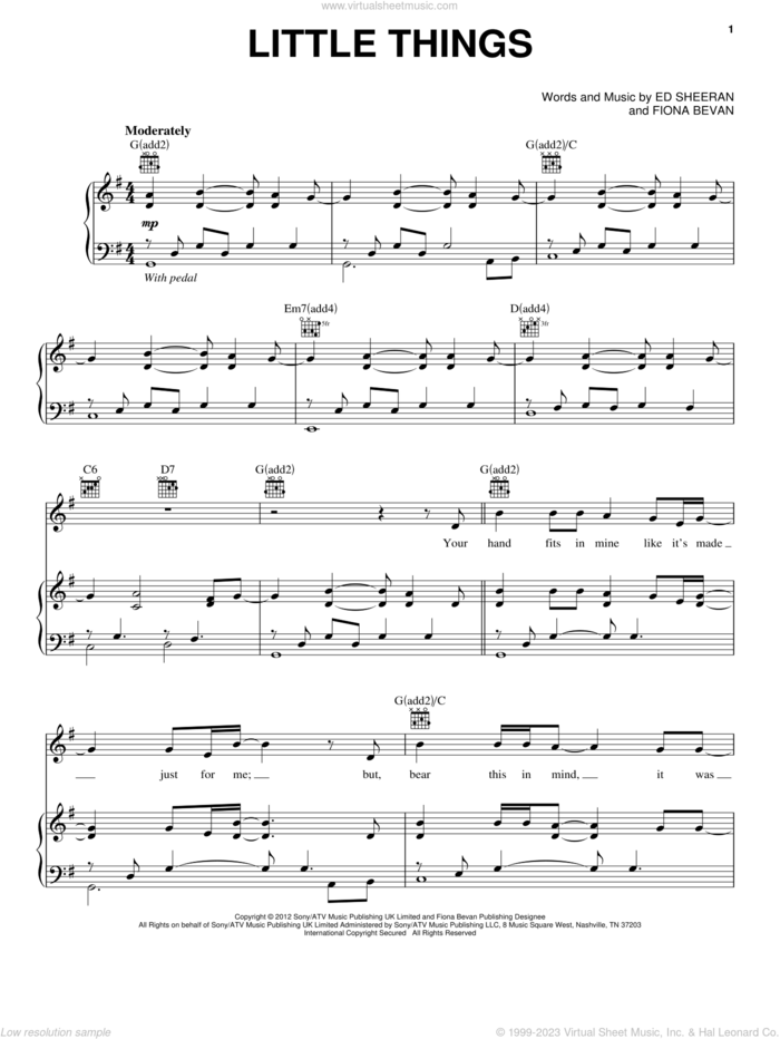 Little Things sheet music for voice, piano or guitar by One Direction, intermediate skill level