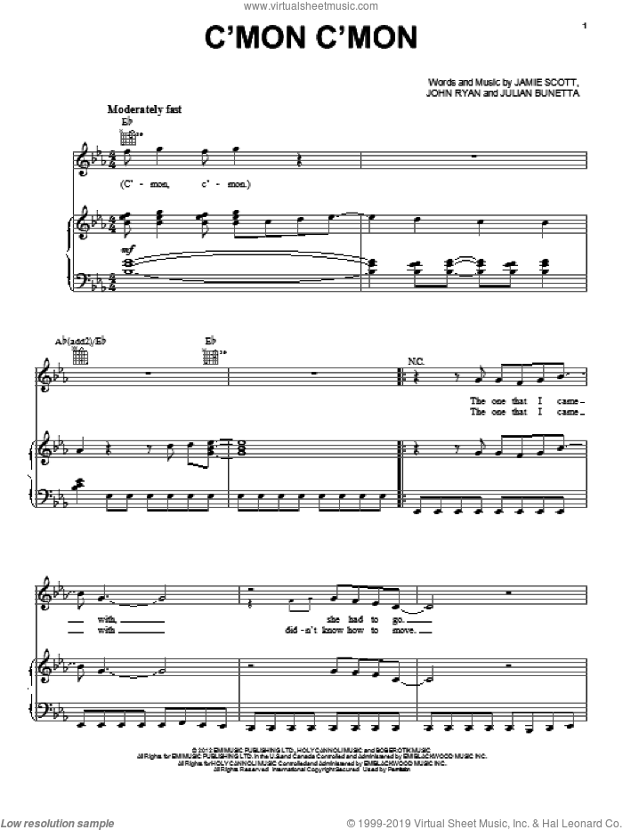 C'Mon C'Mon sheet music for voice, piano or guitar by One Direction, intermediate skill level