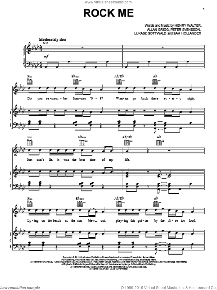 Rock Me sheet music for voice, piano or guitar by One Direction, intermediate skill level