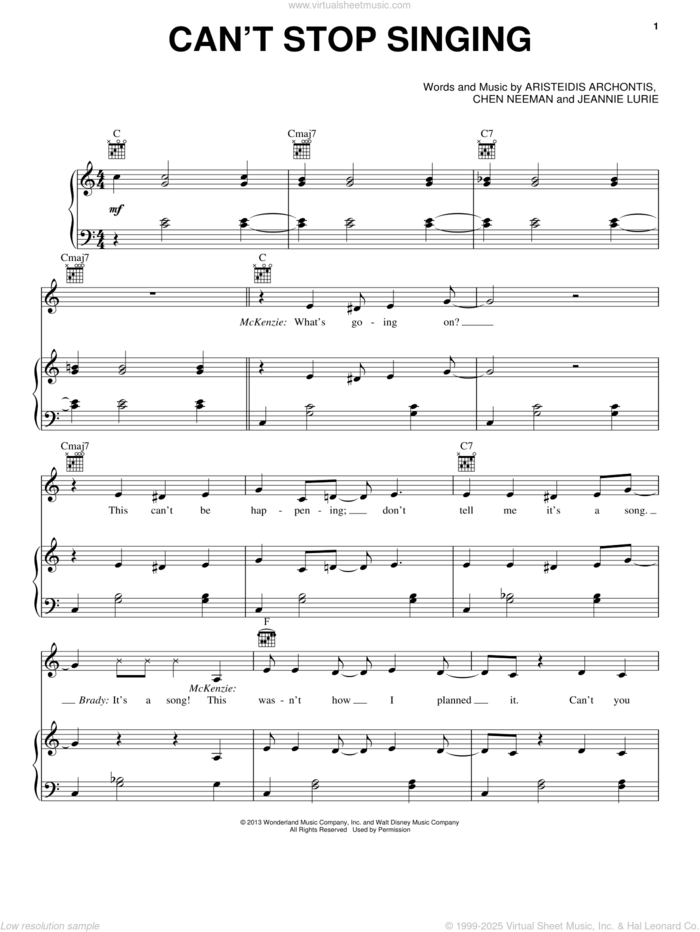 Can't Stop Singing sheet music for voice, piano or guitar by Chen Neeman, Aristeidis Archontis, Jeannie Lurie and Teen Beach Movie (Movie), intermediate skill level