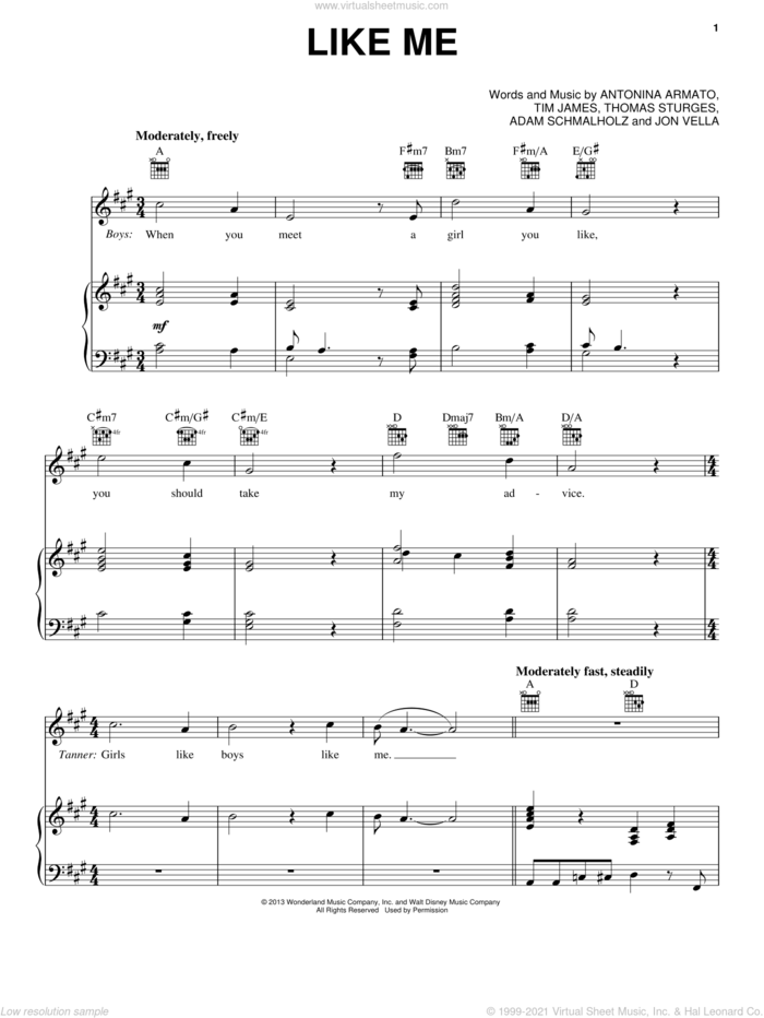 Like Me sheet music for voice, piano or guitar by Maia Mitchell and Teen Beach Movie (Movie), intermediate skill level