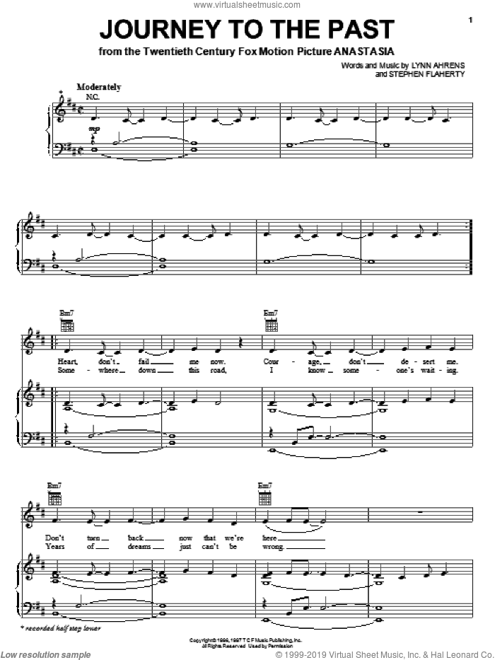 Journey To The Past (from Anastasia) sheet music for voice, piano or guitar by Stephen Flaherty and Lynn Ahrens, intermediate skill level