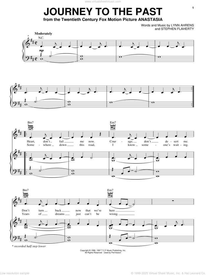 Journey To The Past (from Anastasia) sheet music for voice, piano or guitar by Stephen Flaherty and Lynn Ahrens, intermediate skill level