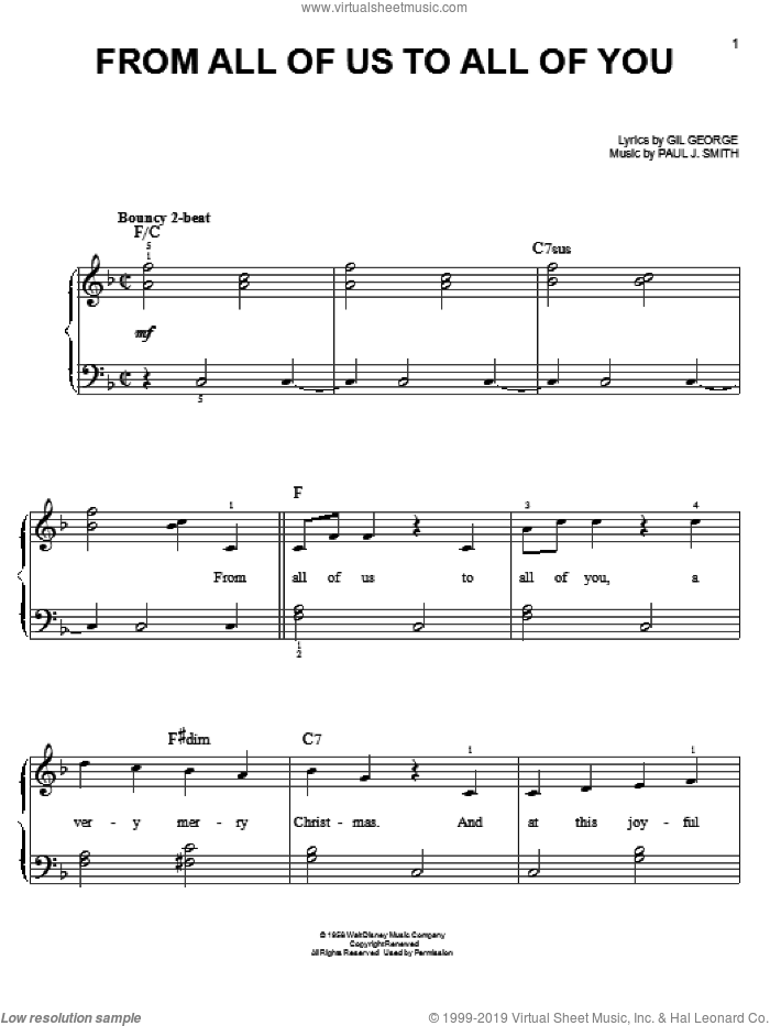 From All Of Us To All Of You sheet music for piano solo by Gil George and Paul J. Smith, easy skill level
